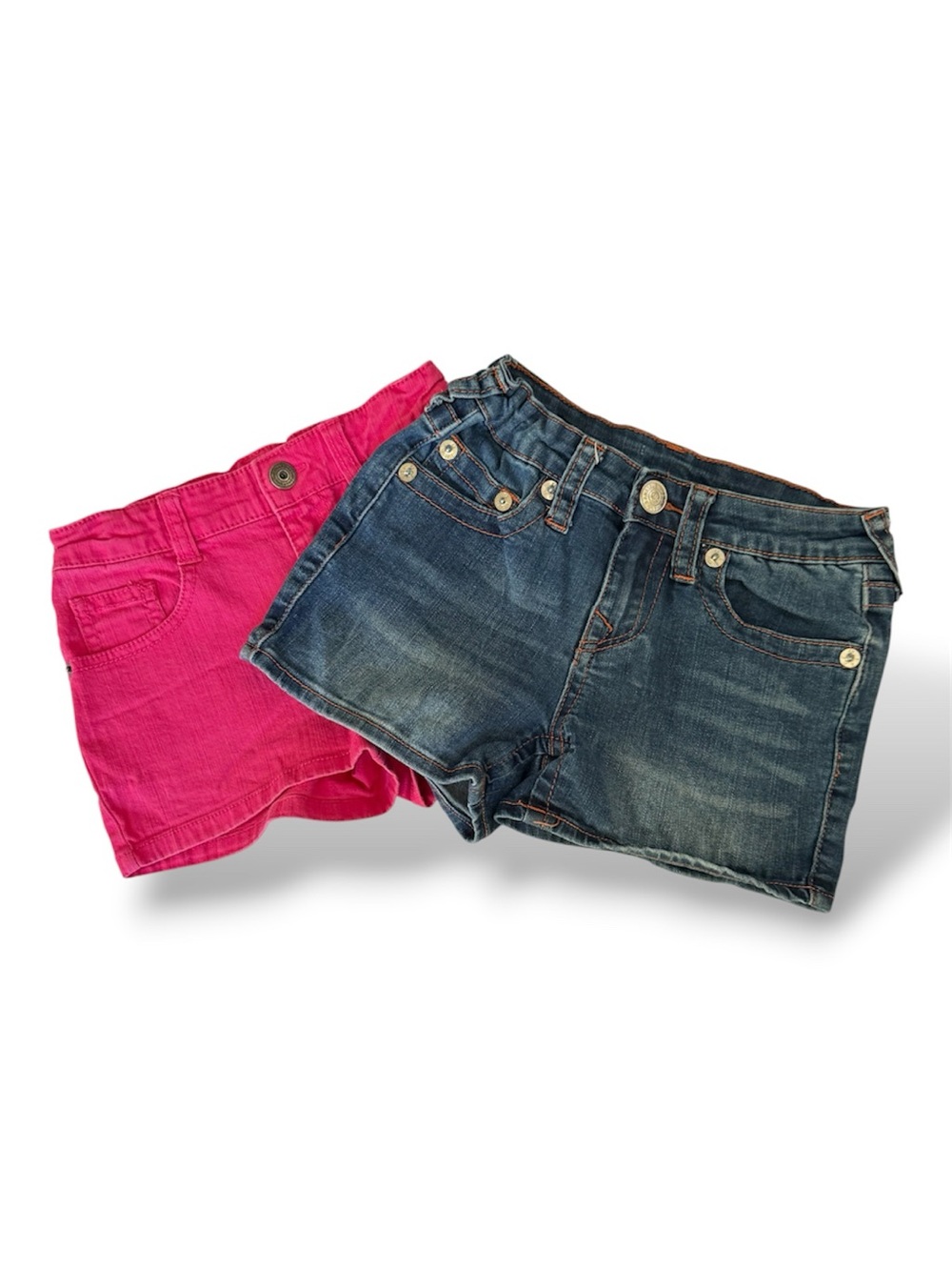 True Religion and Carters Girls' Denim Blue and Hot Pink Shorts Set